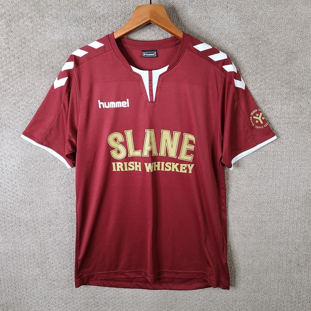 Hummel Shirt Mens Medium Red White Slane‎ Irish Whiskey Rugby Top Polyester